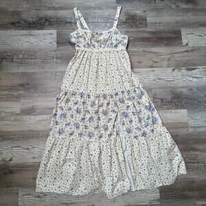 Miss Selfridge Blue Floral Cotton Maxi Dress US 12 Cottagecore